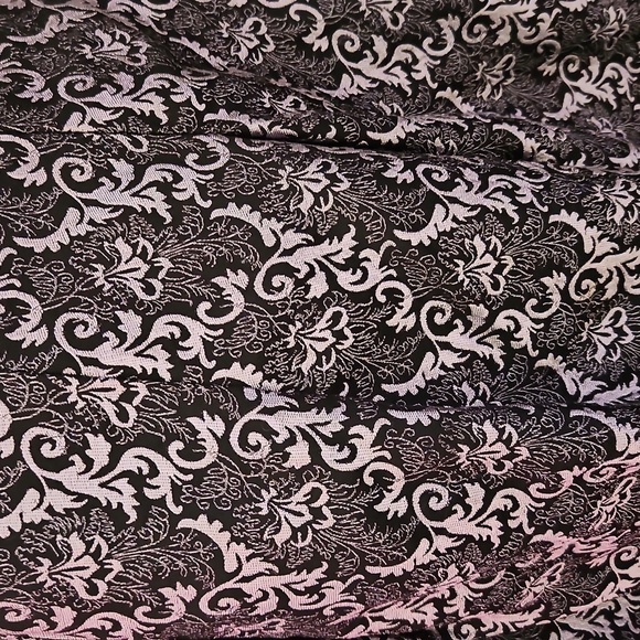 VTG TREVAN Black and Silver Floral Jacquard Velvet Trim Pleated Drop Waist Skirt - Picture 5 of 11